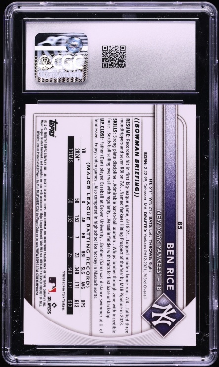 2025 Bowman Chrome Red Redemption Ben Rice ROOKIE #85 CGC 8.5 NM-MT+