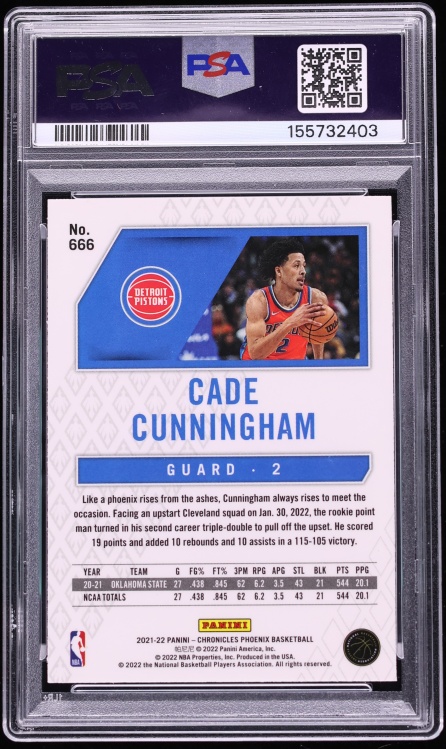 2021 Panini Chronicles Phoenix Cade Cunningham ROOKIE #666 PSA 9 MINT
