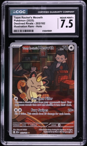 2025 Pokemon Scarlet & Violet Destined Rivals IR Team Rocket's Meowth #203 CGC 7.5 NRMT+