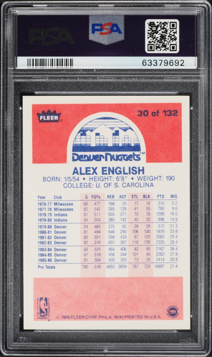 1986 Fleer Basketball Alex English #30 PSA 9 MINT