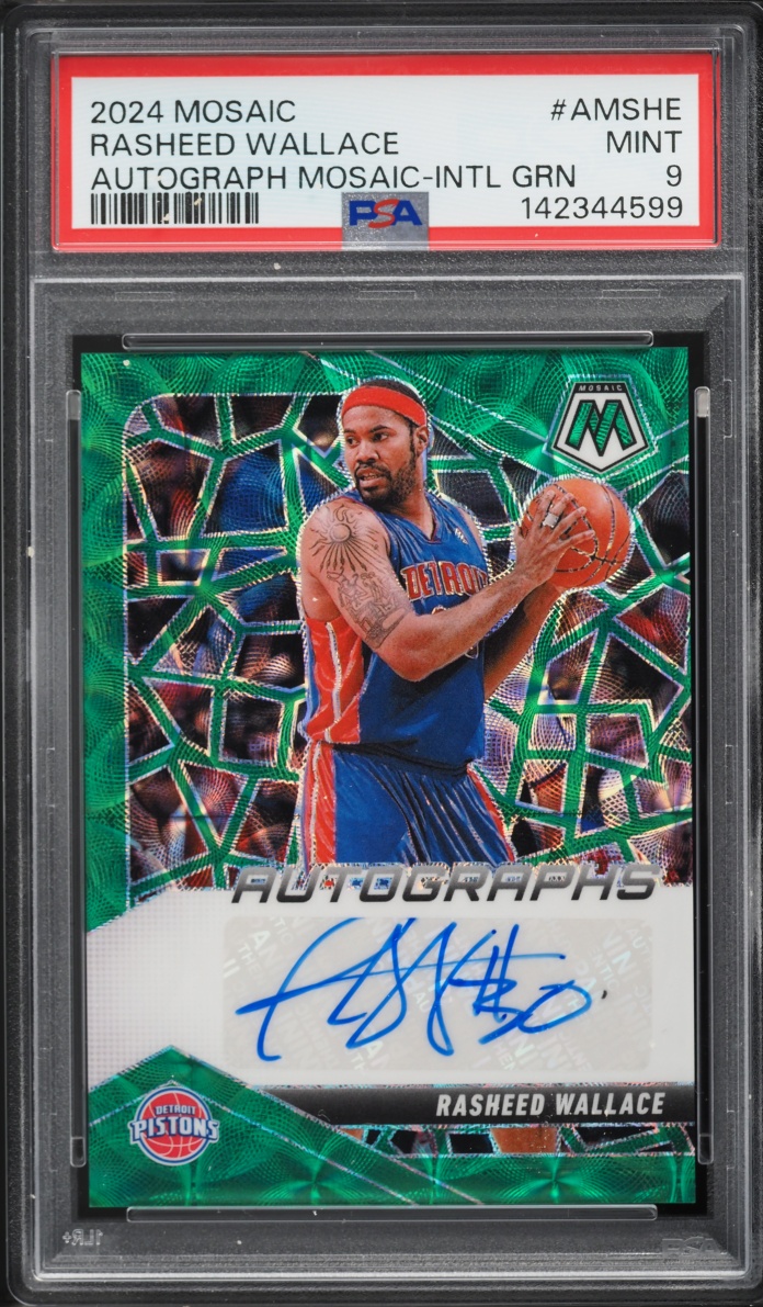 2024 Panini Mosaic International Green Rasheed Wallace AUTO /5 #AM-SHE PSA 9 MINT
