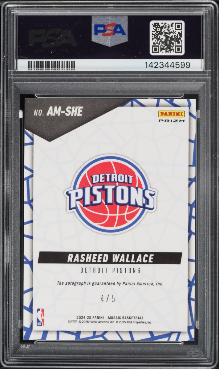 2024 Panini Mosaic International Green Rasheed Wallace AUTO /5 #AM-SHE PSA 9 MINT