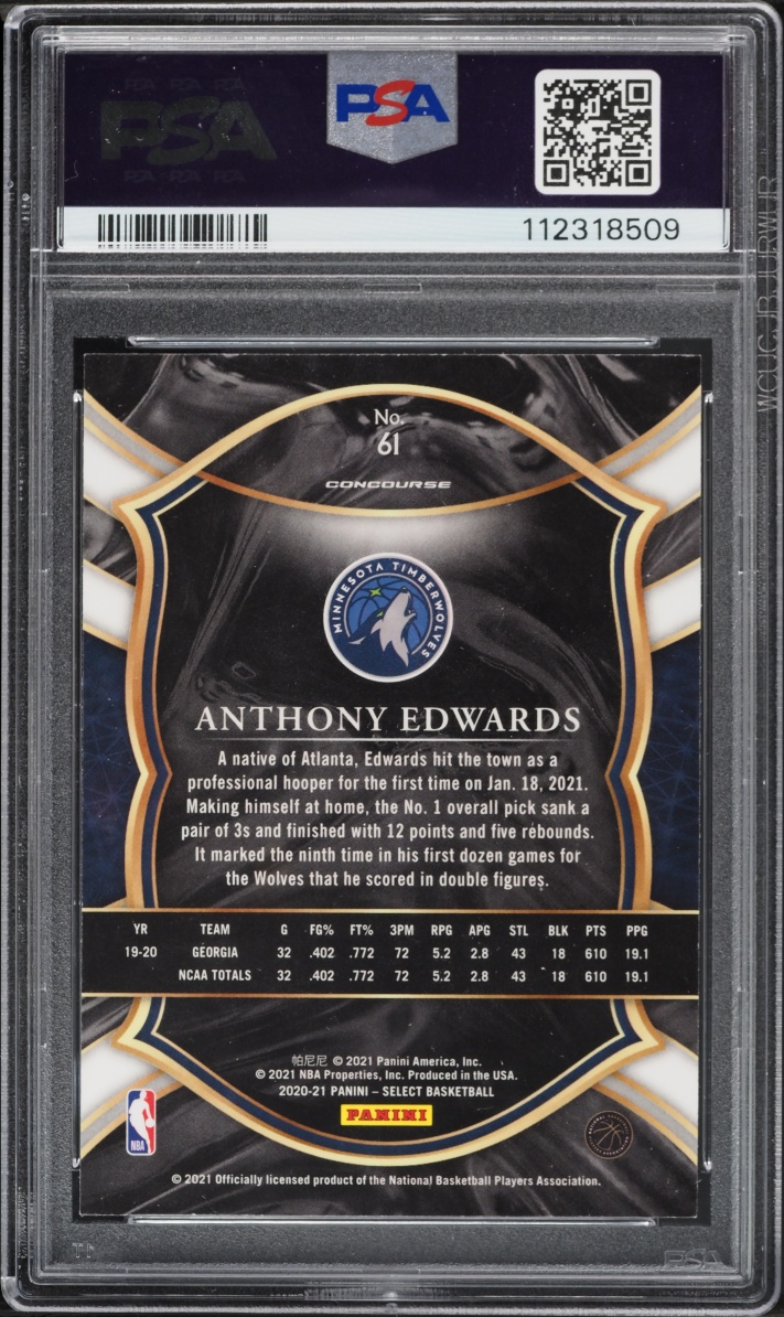 2020 Select Concourse Blue Retail Anthony Edwards ROOKIE #61 PSA 9 MINT