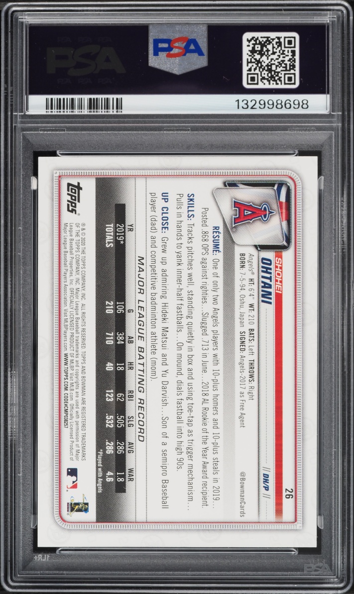 2020 Bowman Sky Blue Shohei Ohtani /499 #26 PSA 9 MINT