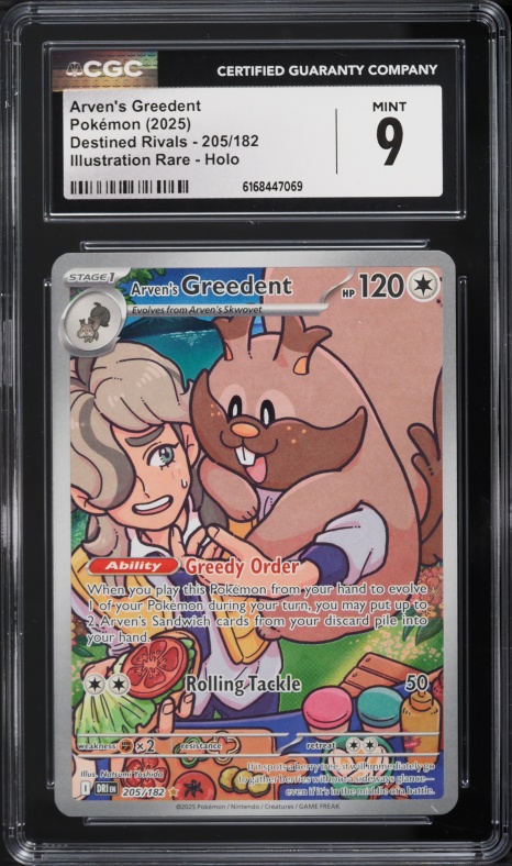 2025 Pokemon Scarlet & Violet Destined Rivals IR Arven's Greedent #205 CGC 9 MINT