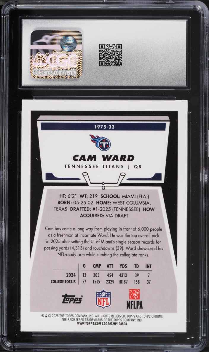2025 Topps Chrome '75 Cam Ward ROOKIE #1975-33 CGC 9 MINT