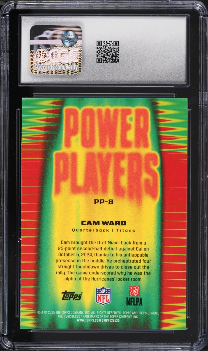 2025 Topps Chrome Power Players Cam Ward ROOKIE #PP-8 CGC 9 MINT