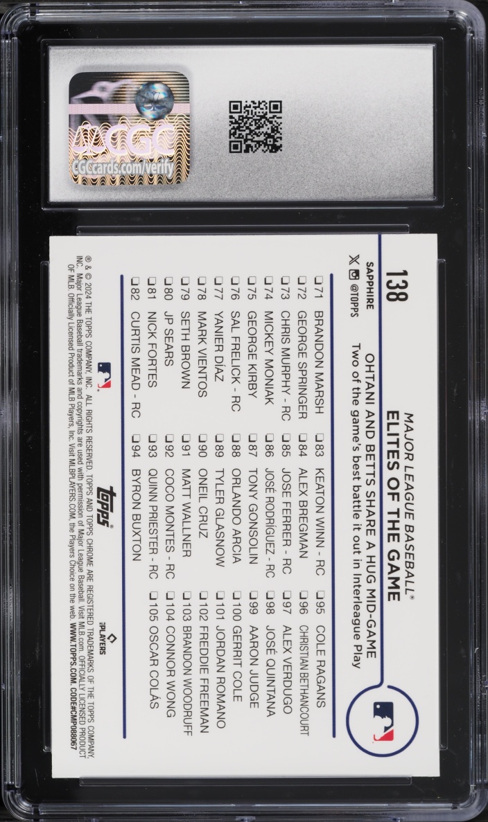 2024 Topps Chrome Sapphire Elites Of The Game Shohei Ohtani & Mookie Betts #138 CGC 10 GEM MINT