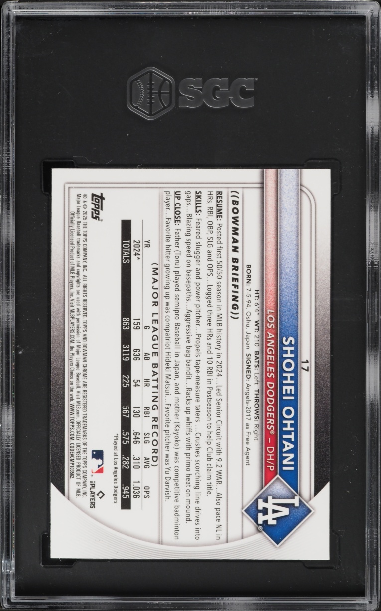 2025 Bowman Chrome Mega Box Burgundy Refractor Shohei Ohtani /275 #17 SGC 10 GEM MINT
