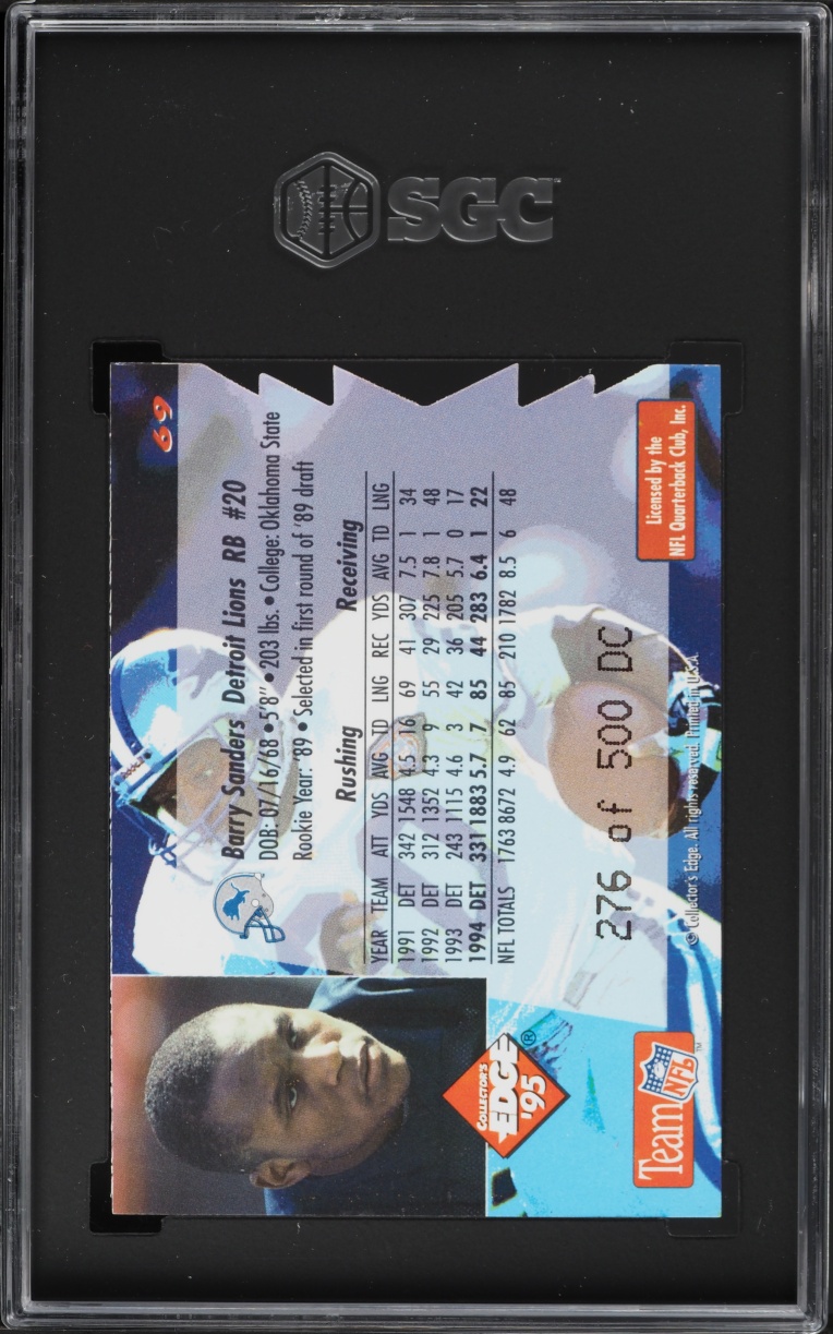 1995 Collectors Edge 22k Gold Die-Cut Barry Sanders /500 #69 SGC 8 NM-MT