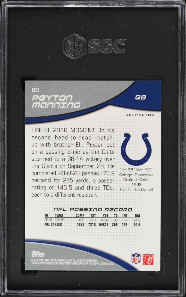2011 Finest Refractor Peyton Manning #80 SGC 9 MINT