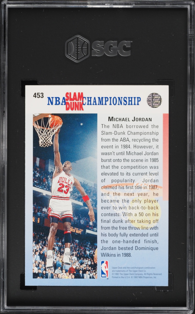 1992 Upper Deck In Your Face '87 & '88 Slam Dunk Champion Michael Jordan #453 SGC 10 GEM MINT