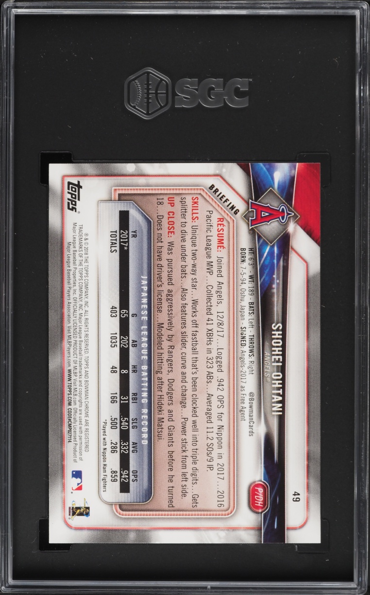 2018 Bowman Shohei Ohtani ROOKIE #49 SGC 9.5 MINT+