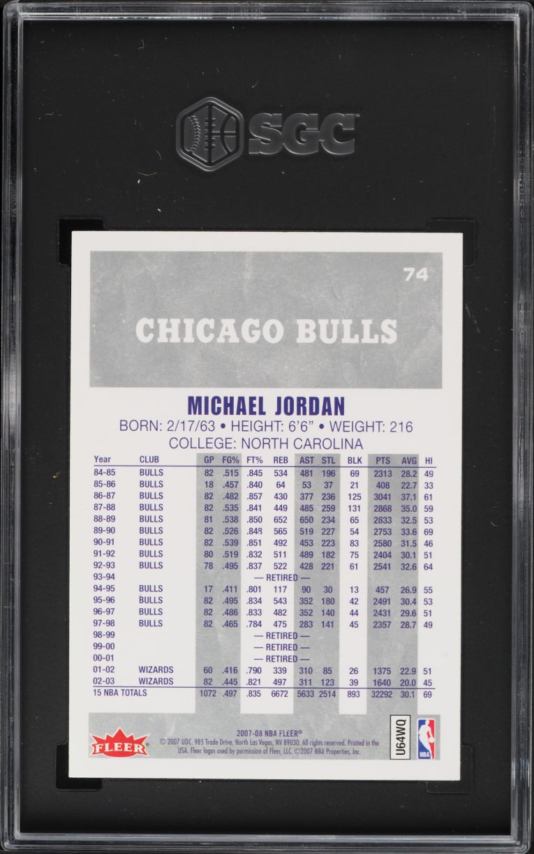 2007 Fleer MJ Box Set Michael Jordan #74 SGC 9 MINT