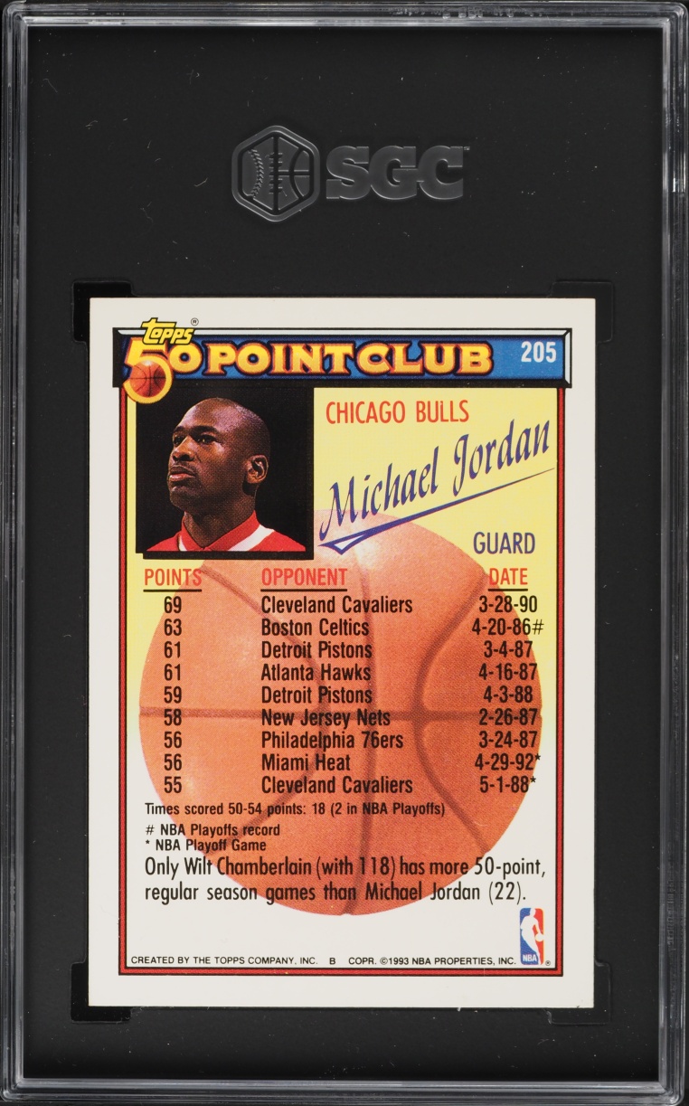 1992 Topps 50 Point Club Michael Jordan #205 SGC 9 MINT