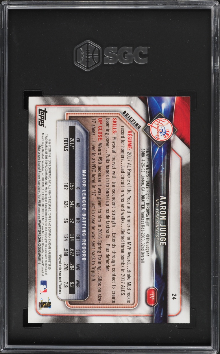 2018 Bowman Aaron Judge #24 SGC 10 GEM MINT