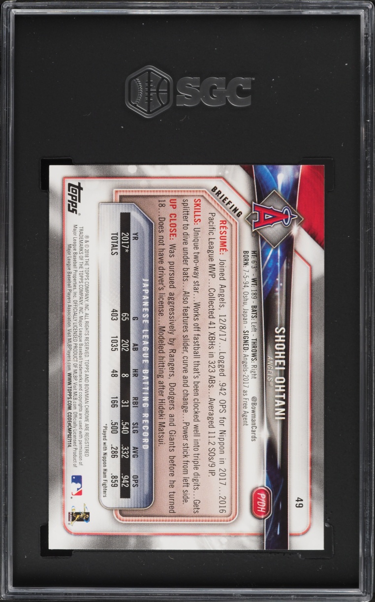 2018 Bowman Shohei Ohtani ROOKIE #49 SGC 9 MINT