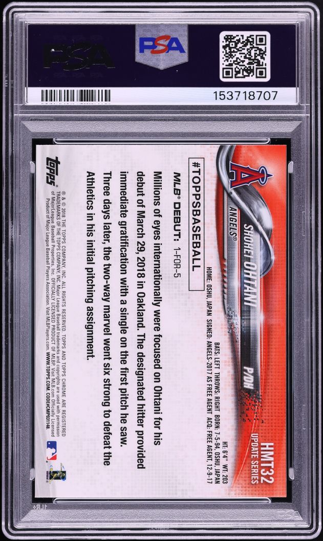 2018 Topps Chrome Update Shohei Ohtani ROOKIE #HMT32 PSA 10 GEM MINT