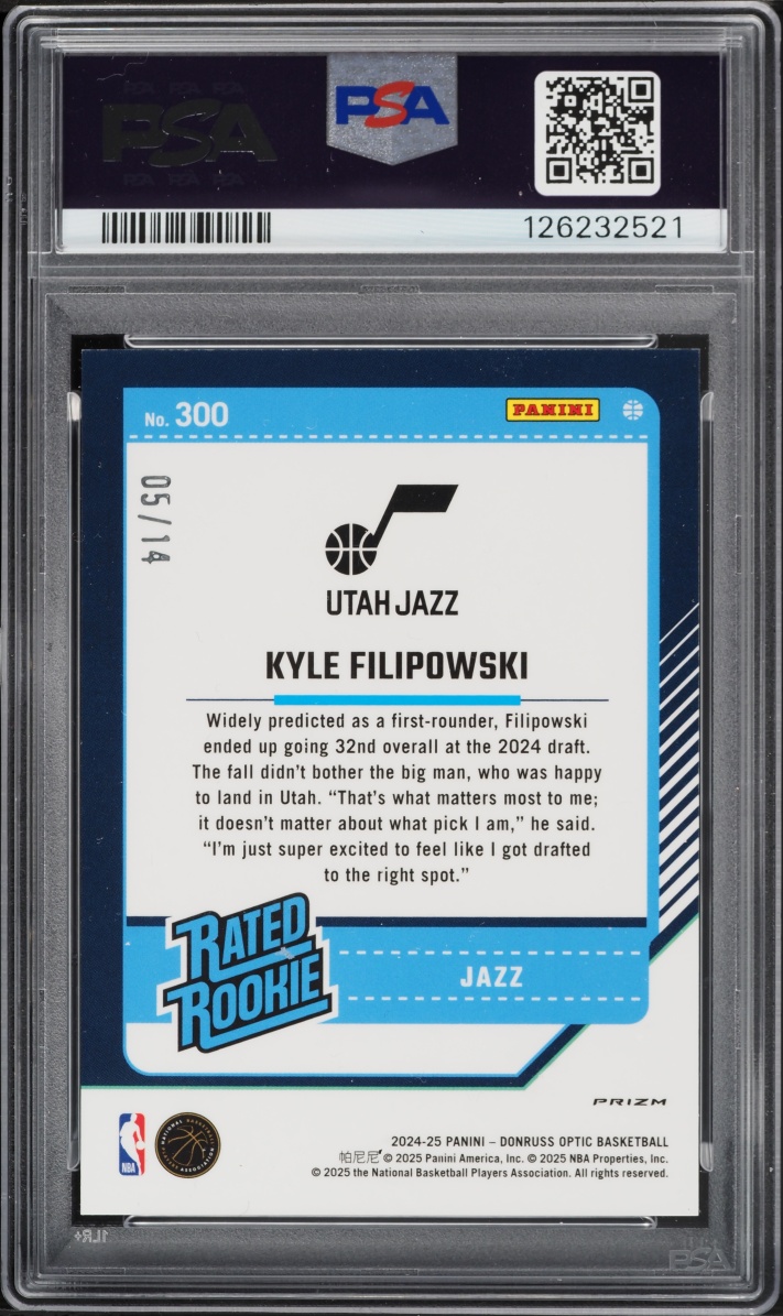 2024 Panini Donruss Optic Green FOTL Kyle Filipowski ROOKIE /14 #300 PSA 10 GEM MINT
