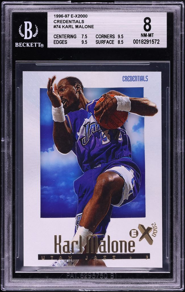 1996 Skybox E-X2000 Credentials Karl Malone /499 #74 BGS 8 NM-MT