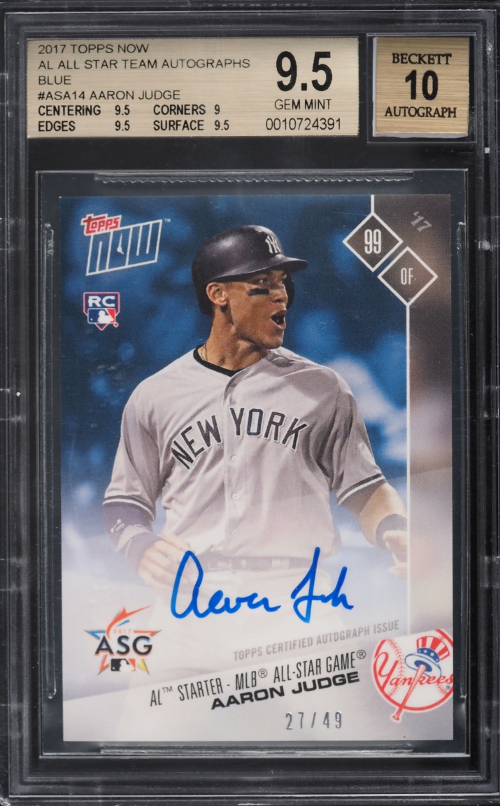 2017 Topps Now All Star Team Blue Aaron Judge ROOKIE AUTO /49 #AS-14B BGS 9.5 GEM MINT