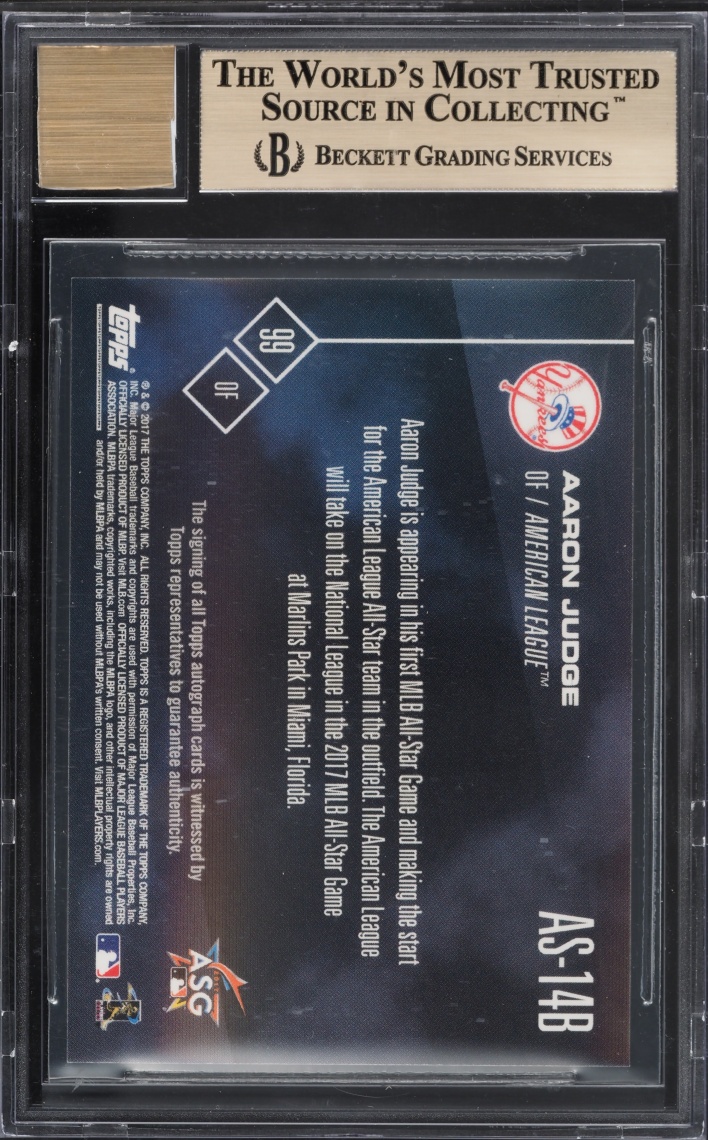 2017 Topps Now All Star Team Blue Aaron Judge ROOKIE AUTO /49 #AS-14B BGS 9.5 GEM MINT