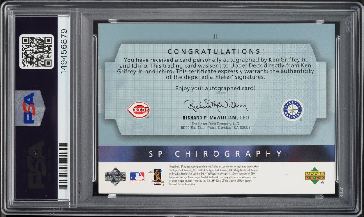2003 SP Authentic Chirography Double Ken Griffey Jr. Ichiro Suzuki AUTO /125 #JI PSA 8 NM-MT