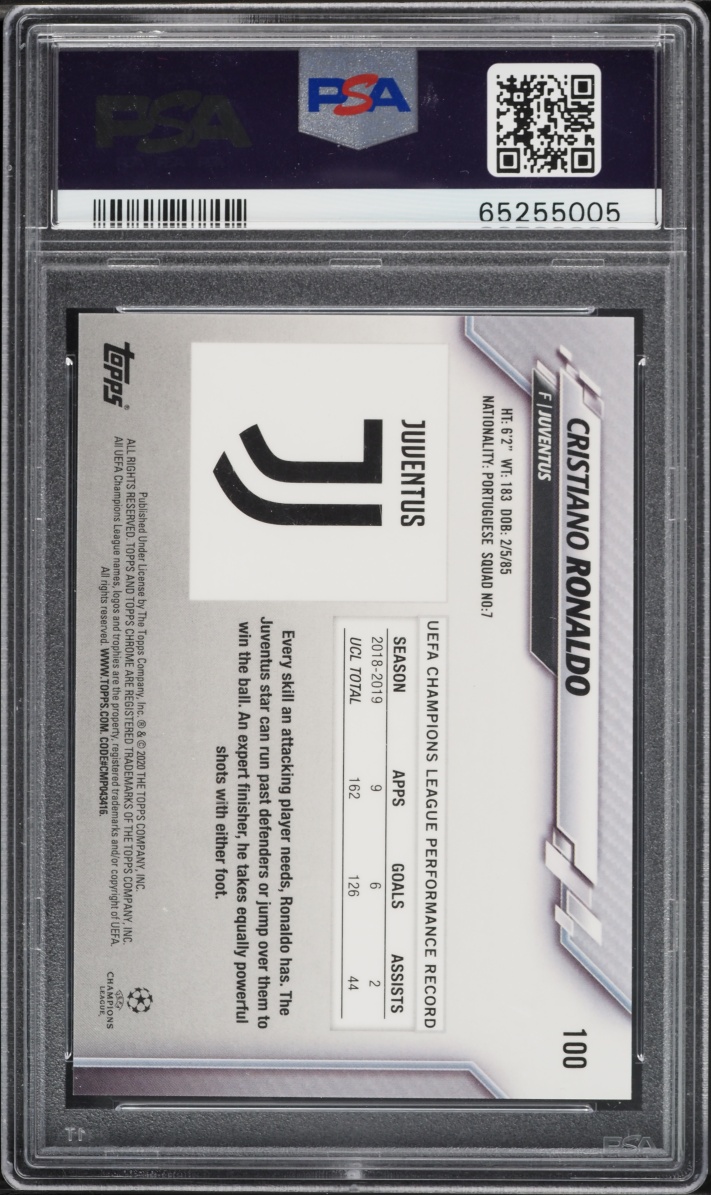 2019 Topps Chrome UEFA Sapphire Edition Cristiano Ronaldo #100 PSA 10 GEM MINT
