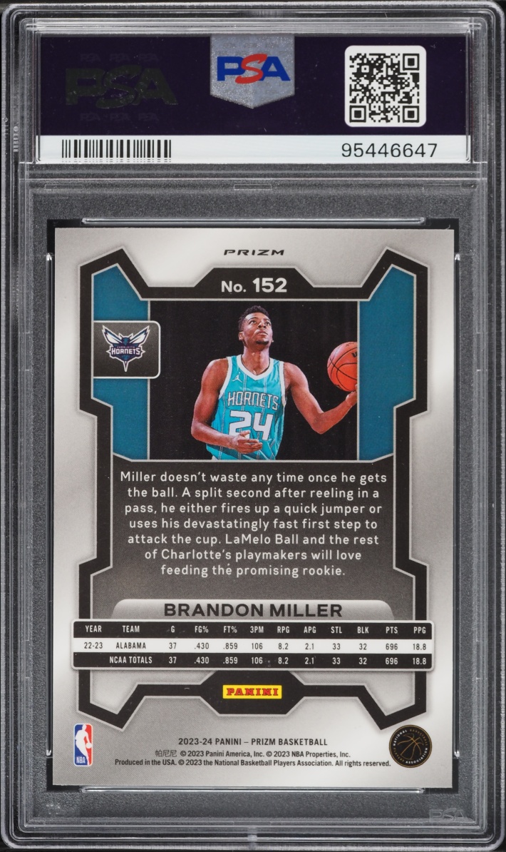 2023 Panini Prizm Silver Brandon Miller ROOKIE #152 PSA 10 GEM MINT