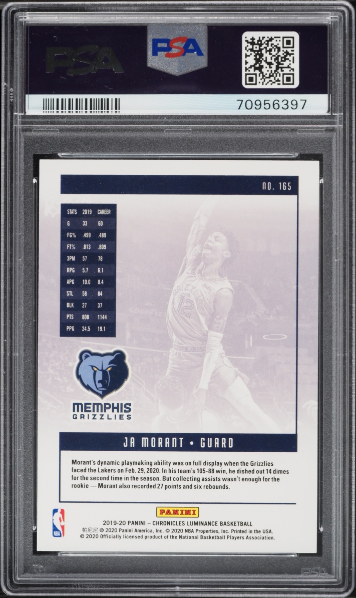 2019 Panini Chronicles Luminance Ja Morant ROOKIE #165 PSA 10 GEM MINT