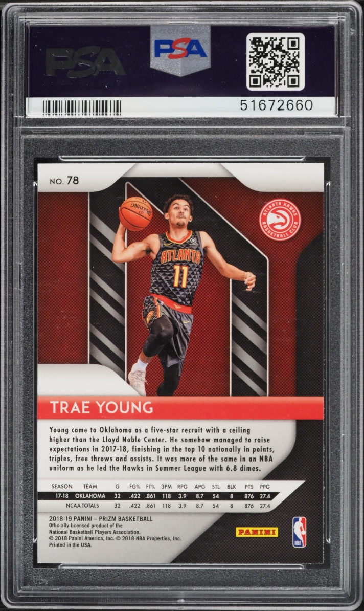2018 Panini Prizm Trae Young ROOKIE #78 PSA 10 GEM MINT