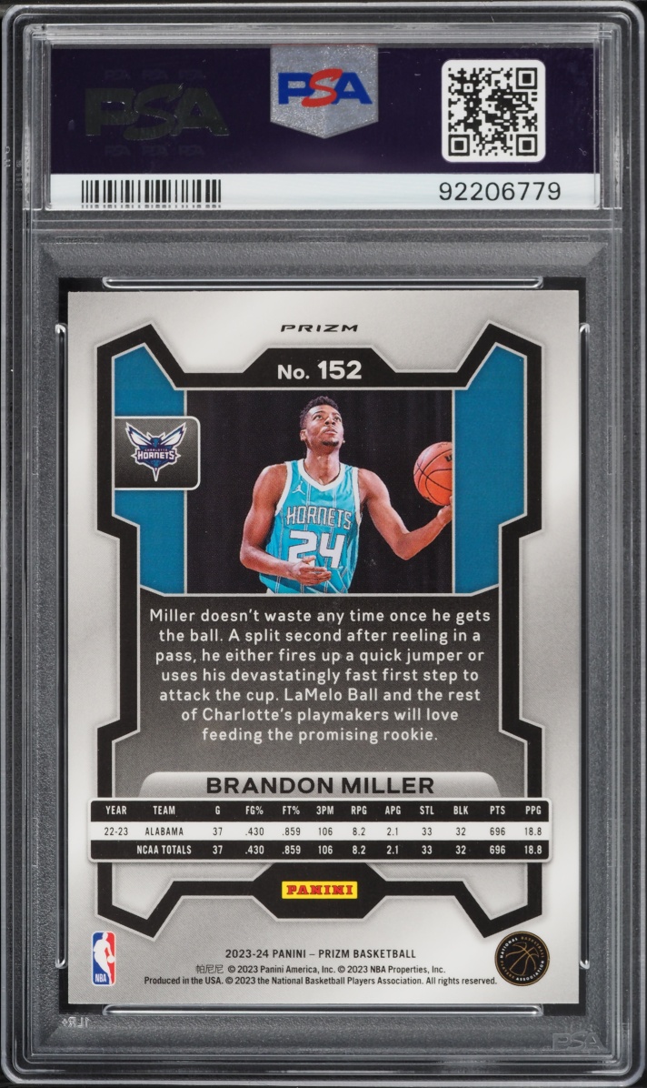 2023 Panini Prizm Green Brandon Miller ROOKIE #152 PSA 10 GEM MINT