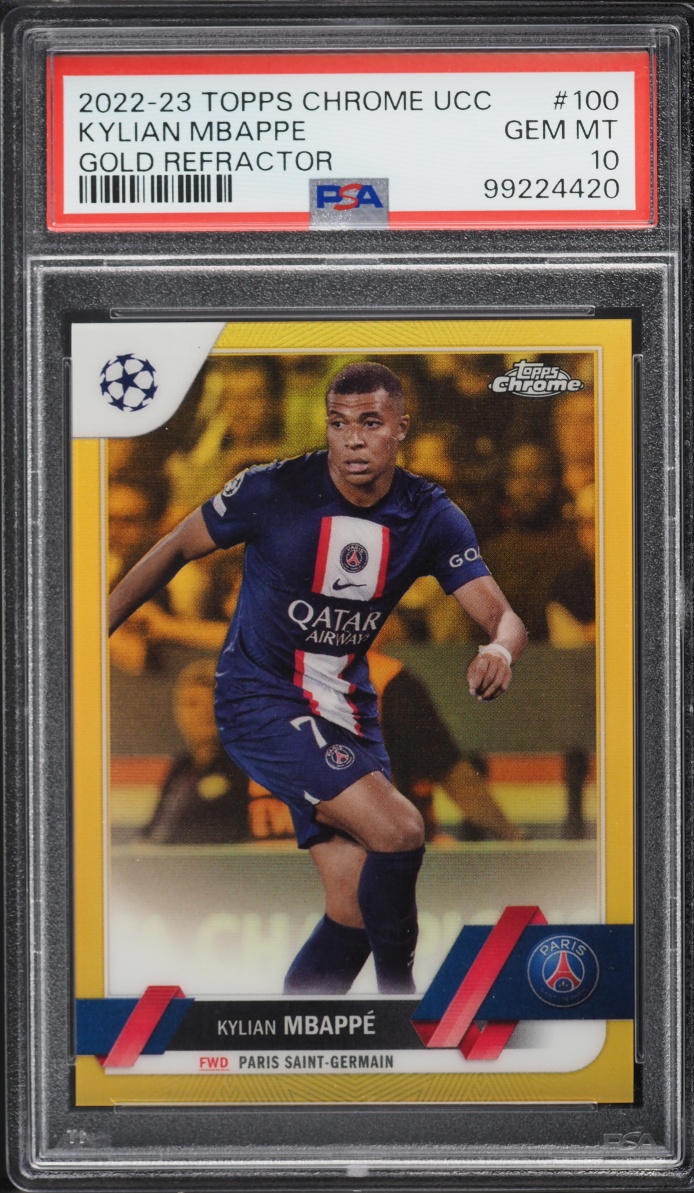 2022 Topps Chrome UEFA Club Competitions Gold Refractor Kylian Mbappe /50 #100 PSA 10 GEM MINT