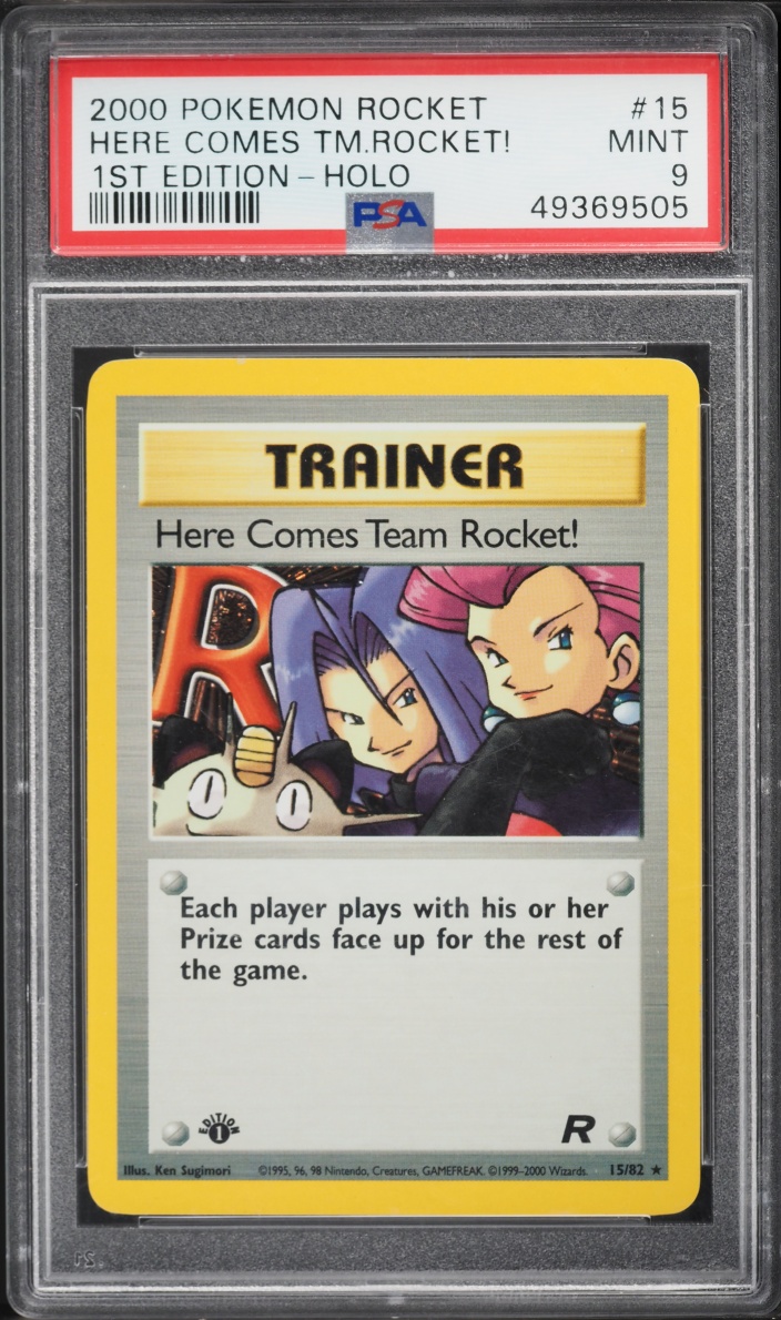 2000 Pokemon Team Rocket 1st Edition Holo Here Comes Team Rocket #15 PSA 9 MINT