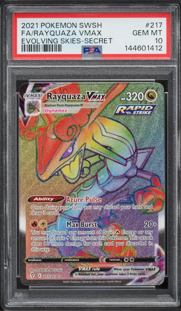 2021 Pokemon Sword & Shield Evolving Skies Rainbow Rare Rayquaza VMAX #217 PSA 10 GEM MINT