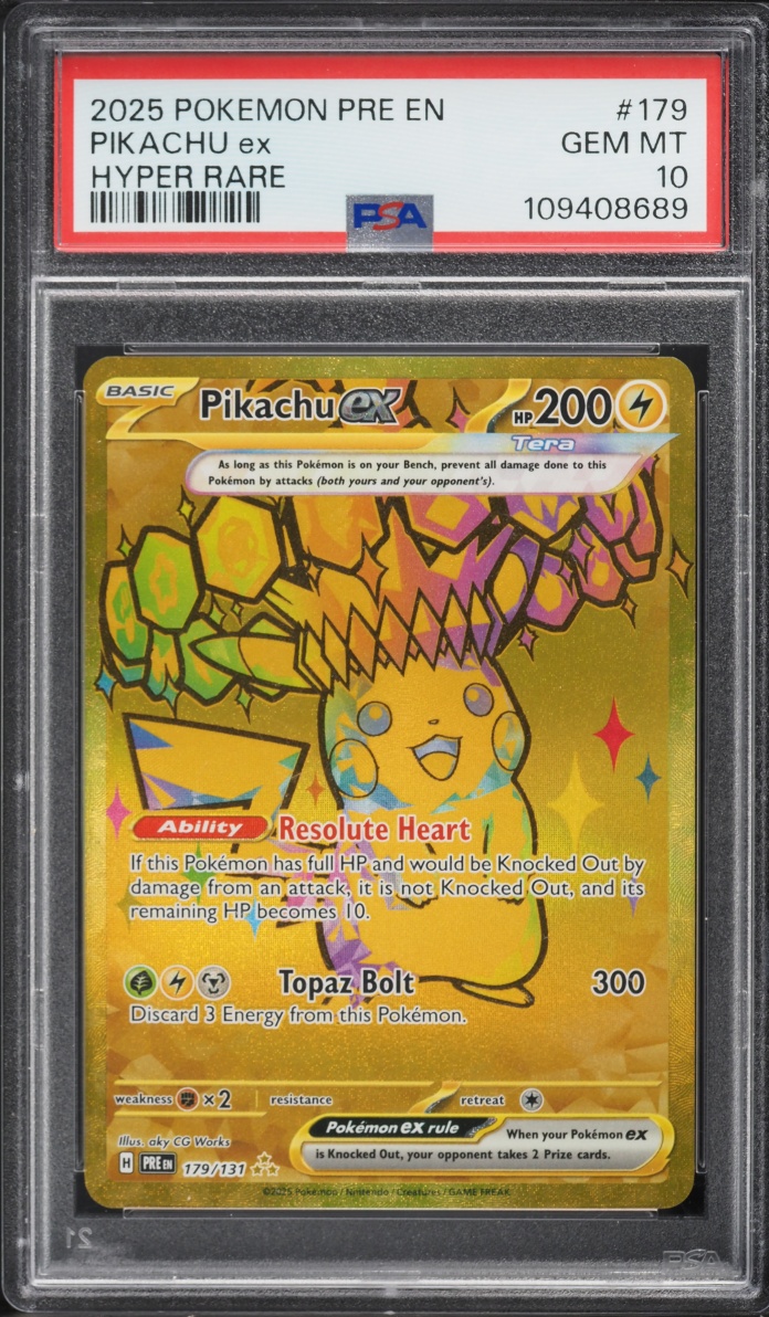 2025 Pokemon Scarlet & Violet Prismatic Evolutions Gold Rare Pikachu Ex #179 PSA 10 GEM MINT