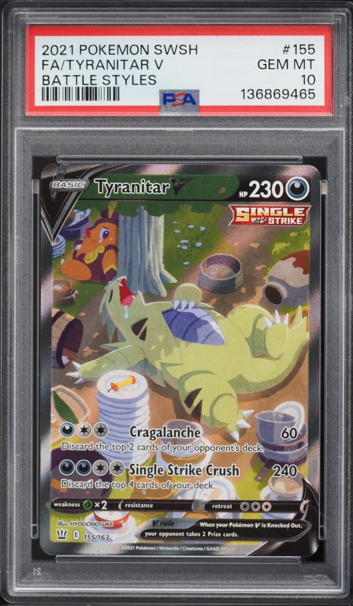 2021 Pokemon Sword & Shield Battle Styles Full Art Tyranitar V #155 PSA 10 GEM MINT