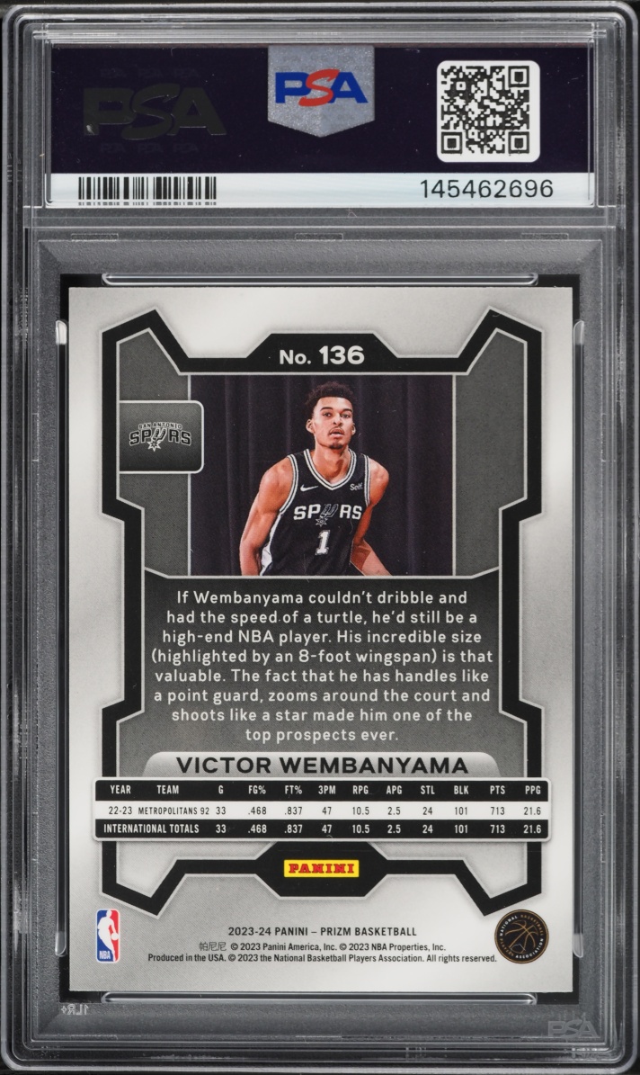 2023 Panini Prizm Victor Wembanyama ROOKIE #136 PSA 10 GEM MINT