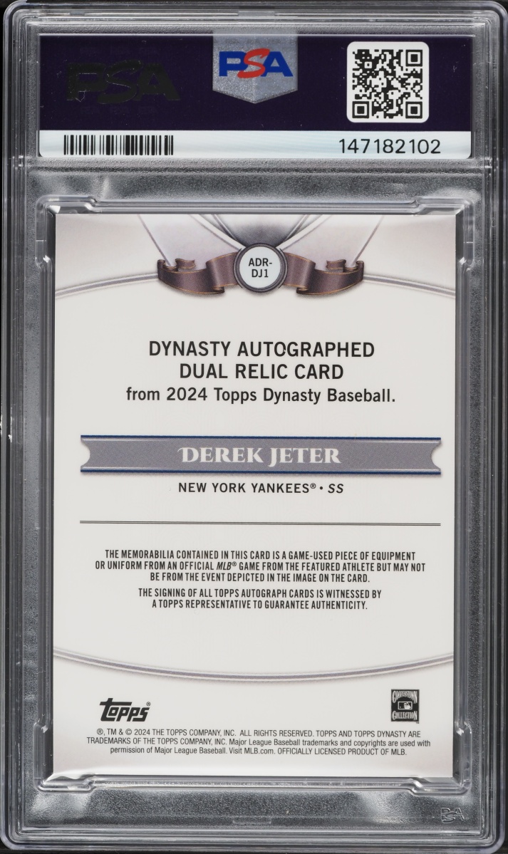 2024 Topps Dynasty Dual Derek Jeter PATCH AUTO JERSEY # 2/5 #ADRDJ1 PSA 8 NM-MT