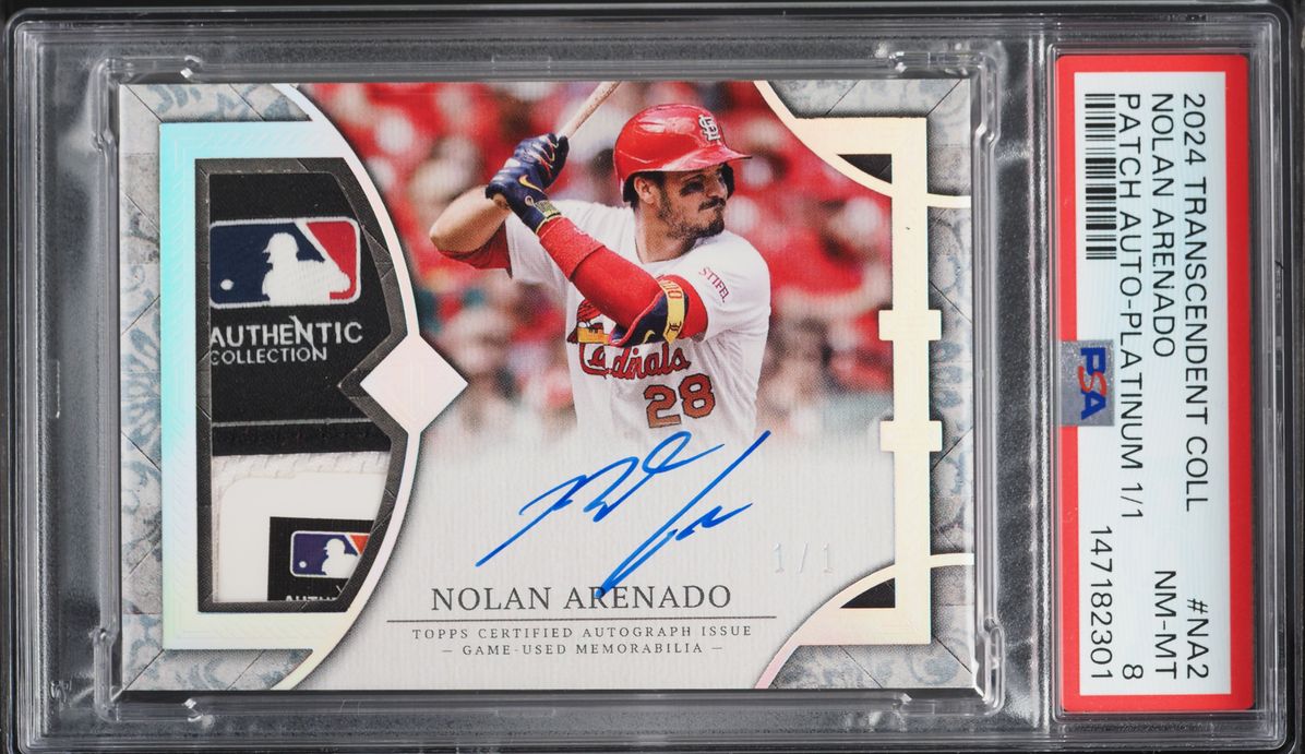2024 Topps Transcendent Collection Platinum Nolan Arenado PATCH AUTO 1/1 #NA2 PSA 8 NM-MT