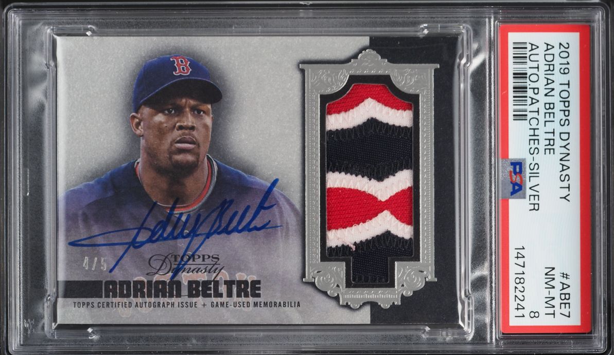 2019 Topps Dynasty Silver Adrian Beltre PATCH AUTO /5 #ABE7 PSA 8 NM-MT