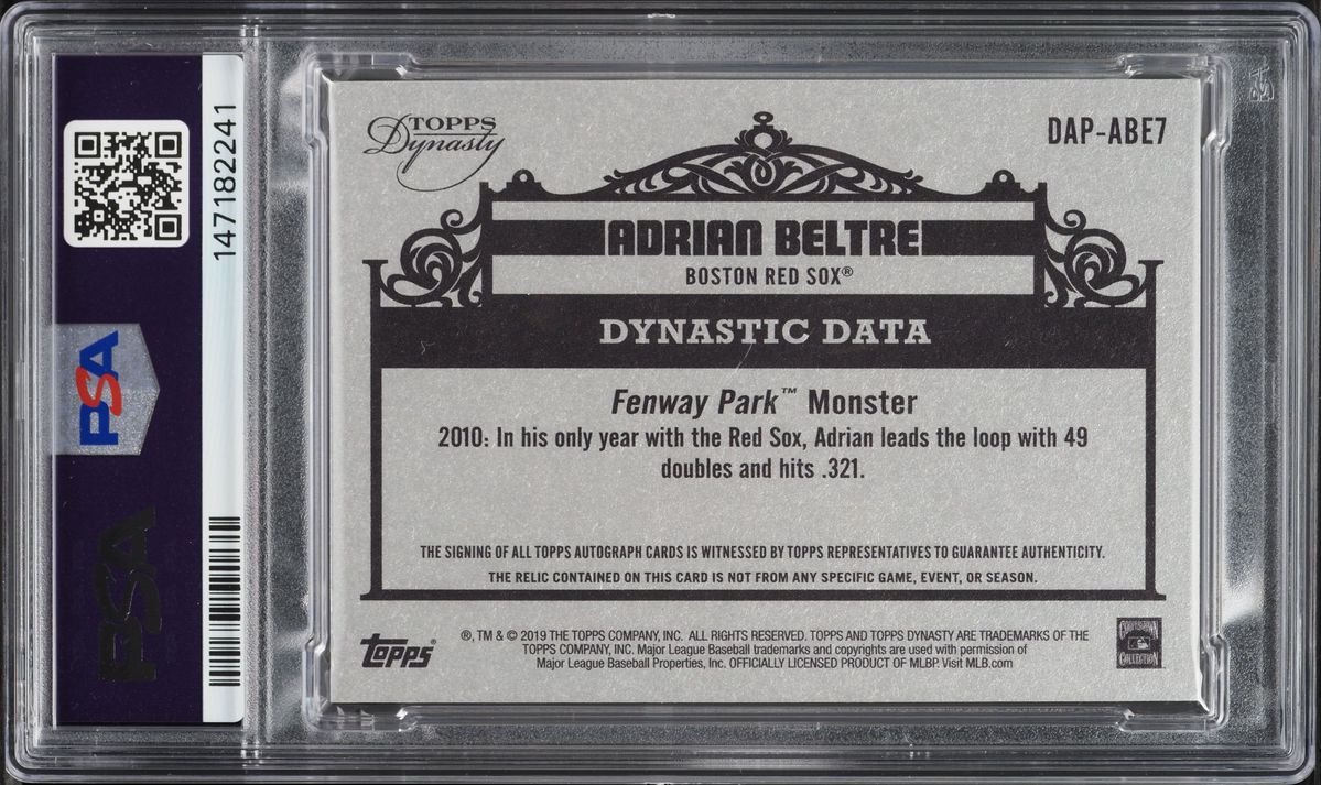 2019 Topps Dynasty Silver Adrian Beltre PATCH AUTO /5 #ABE7 PSA 8 NM-MT