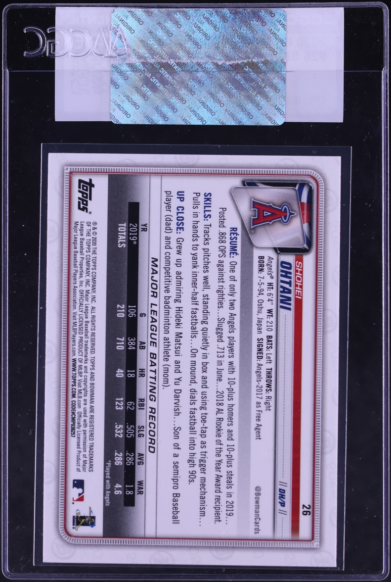 2020 Bowman Shohei Ohtani #26 CGC AUTH