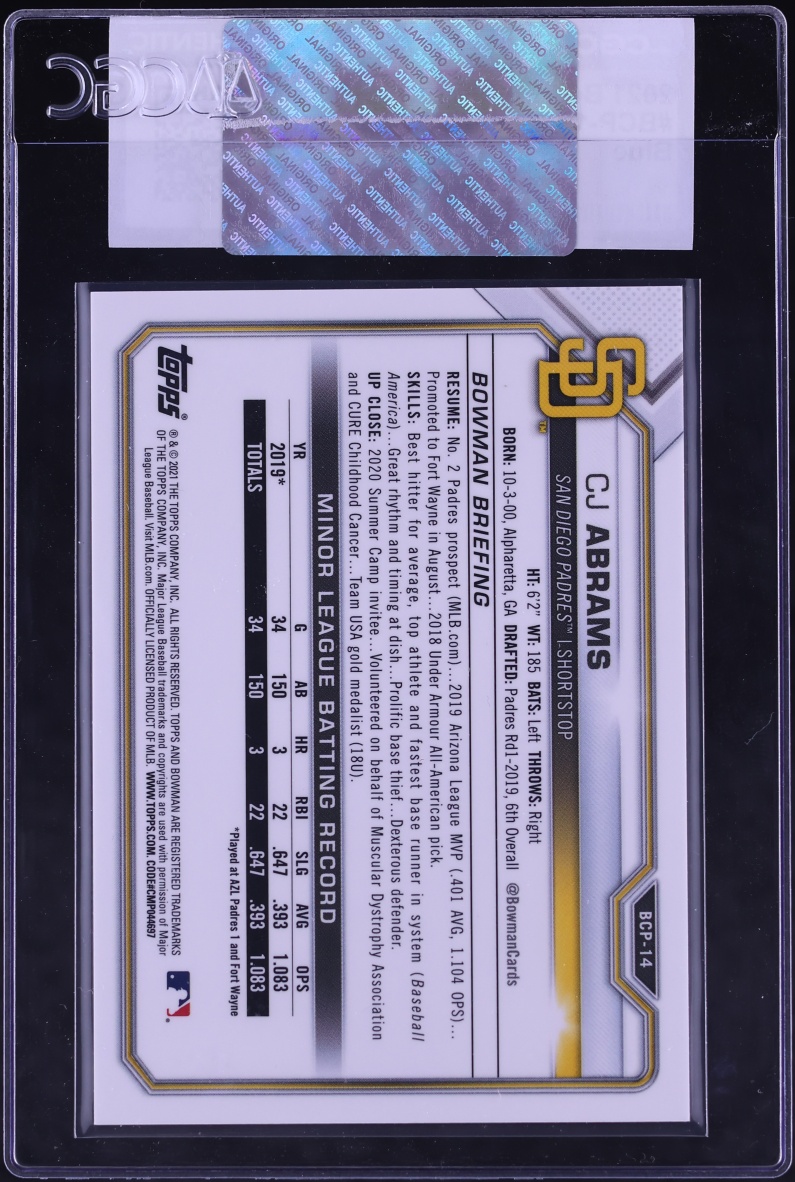 2021 Bowman Mega Box Blue CJ Abrams PROSPECT /100 #BCP-14 CGC AUTH
