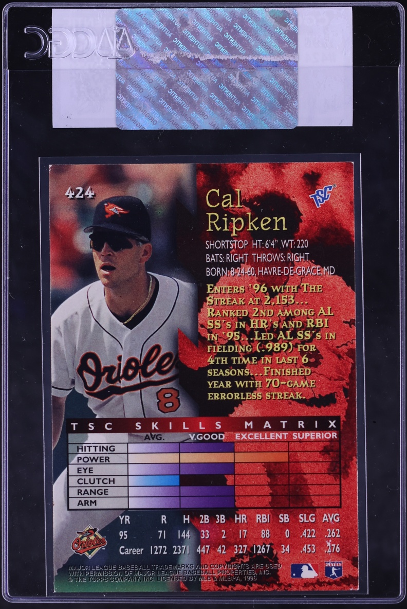 1996 Stadium Club Cal Ripken Jr. #424 CGC AUTH