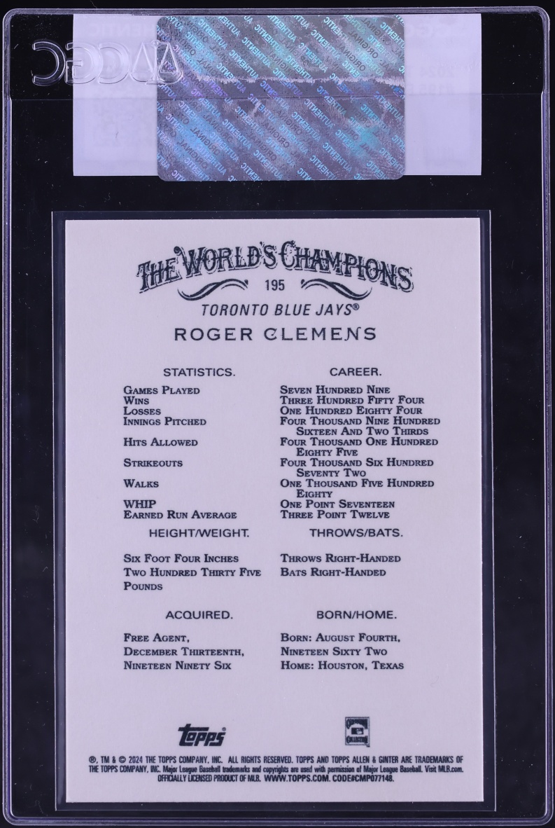 2024 Topps Allen & Ginter Roger Clemens #195 CGC AUTH