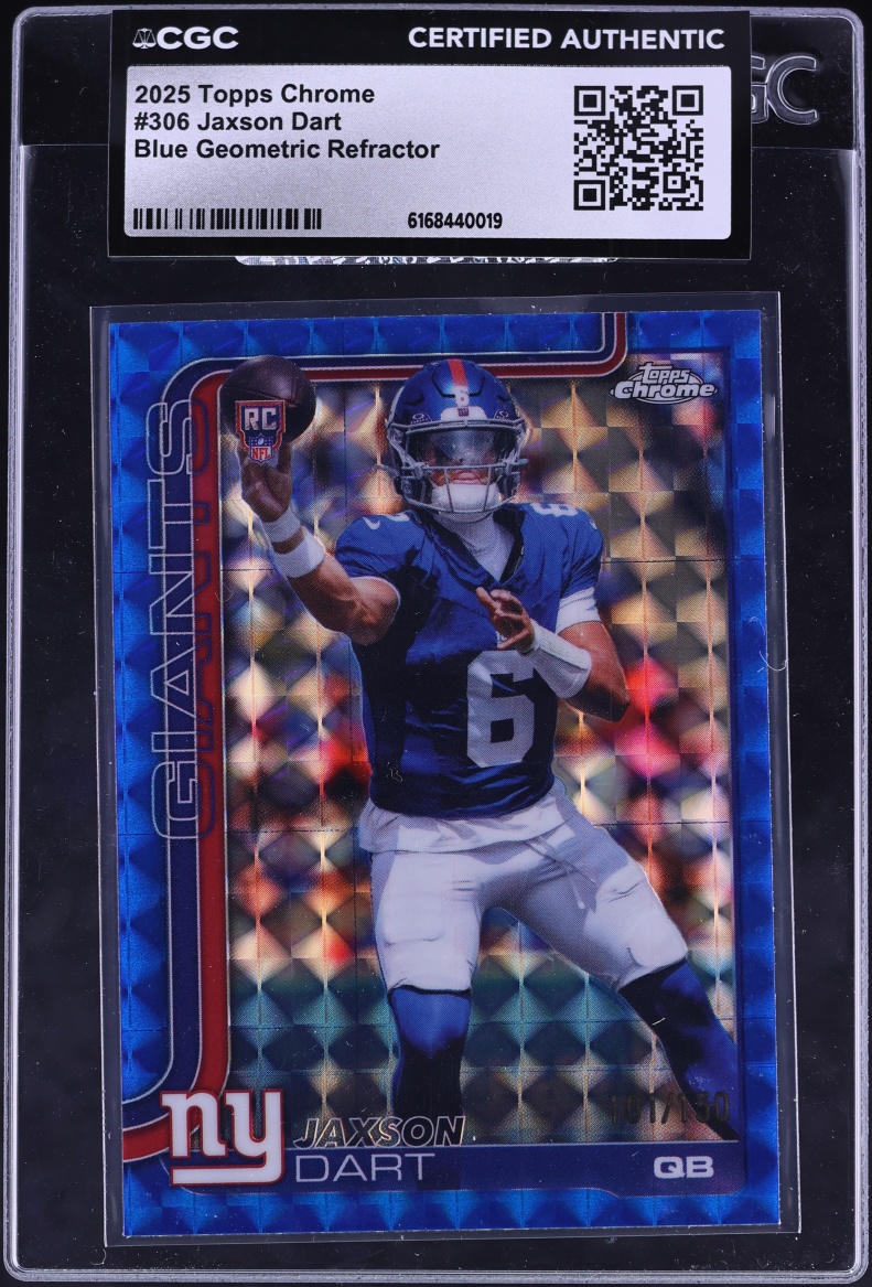 2025 Topps Chrome Blue Geometric Refractor Jaxson Dart ROOKIE /150 #306 CGC AUTH