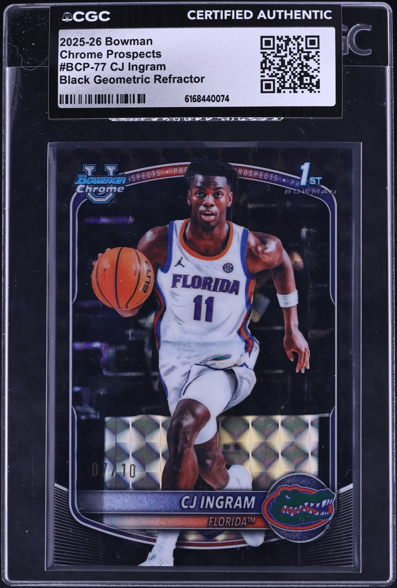 2025 Bowman Chrome University Prospect Black Geometric Refractor CJ Ingram /10 #BCP-77 CGC AUTH