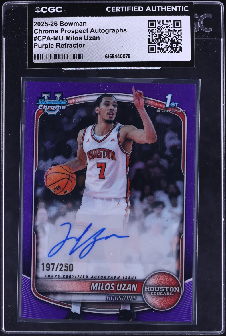 2025 Bowman Chrome University Prospect Purple Refractor Milos Uzan AUTO /250 #CPA-MU CGC AUTH