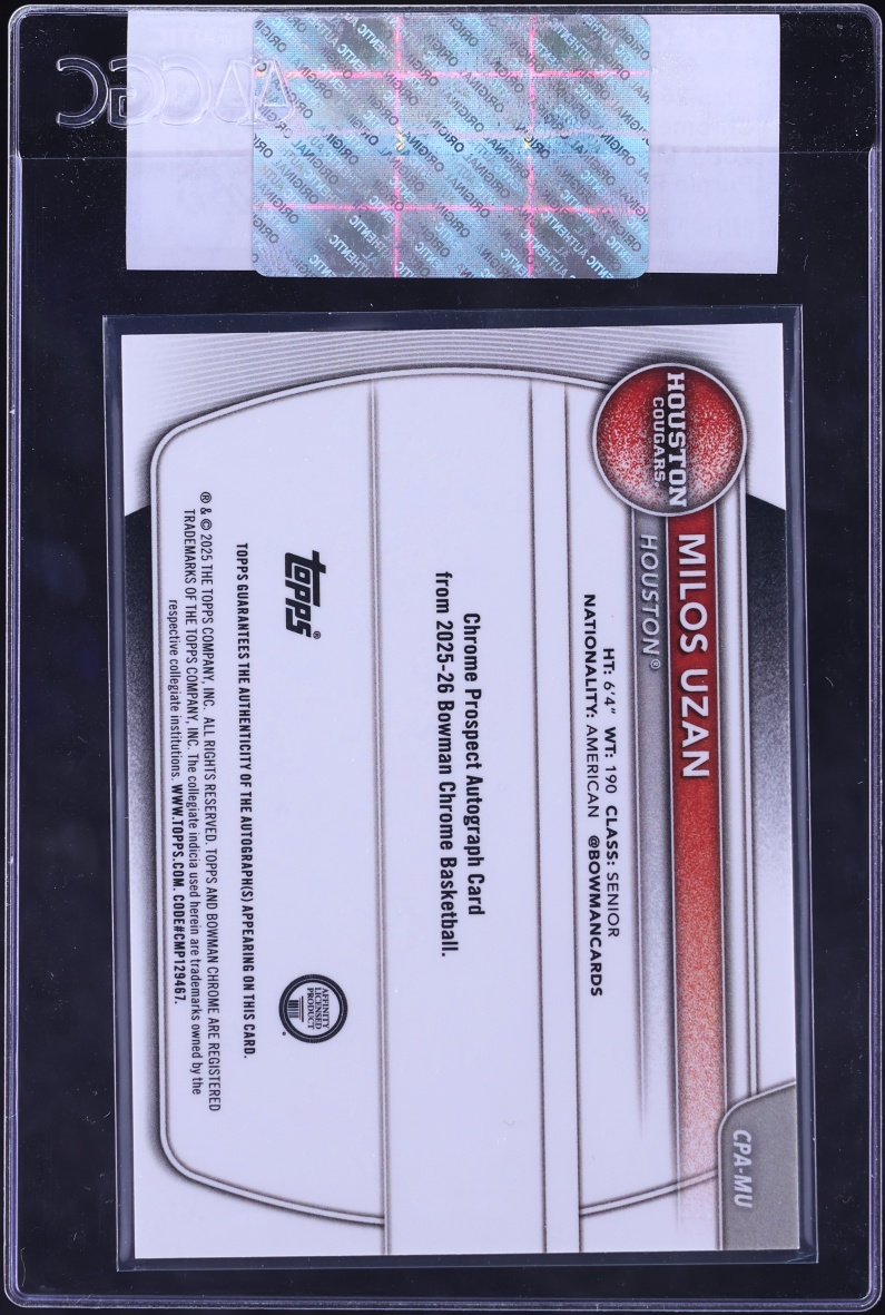 2025 Bowman Chrome University Prospect Purple Refractor Milos Uzan AUTO /250 #CPA-MU CGC AUTH